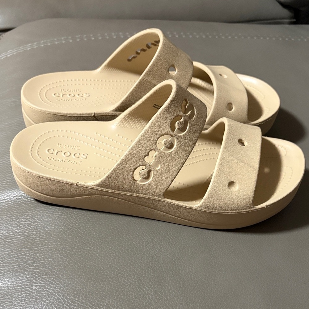 CROCS BAYA PLARFORM SLIDE ICONIC COMFORT Tan Sandals - Picture 6 of 8